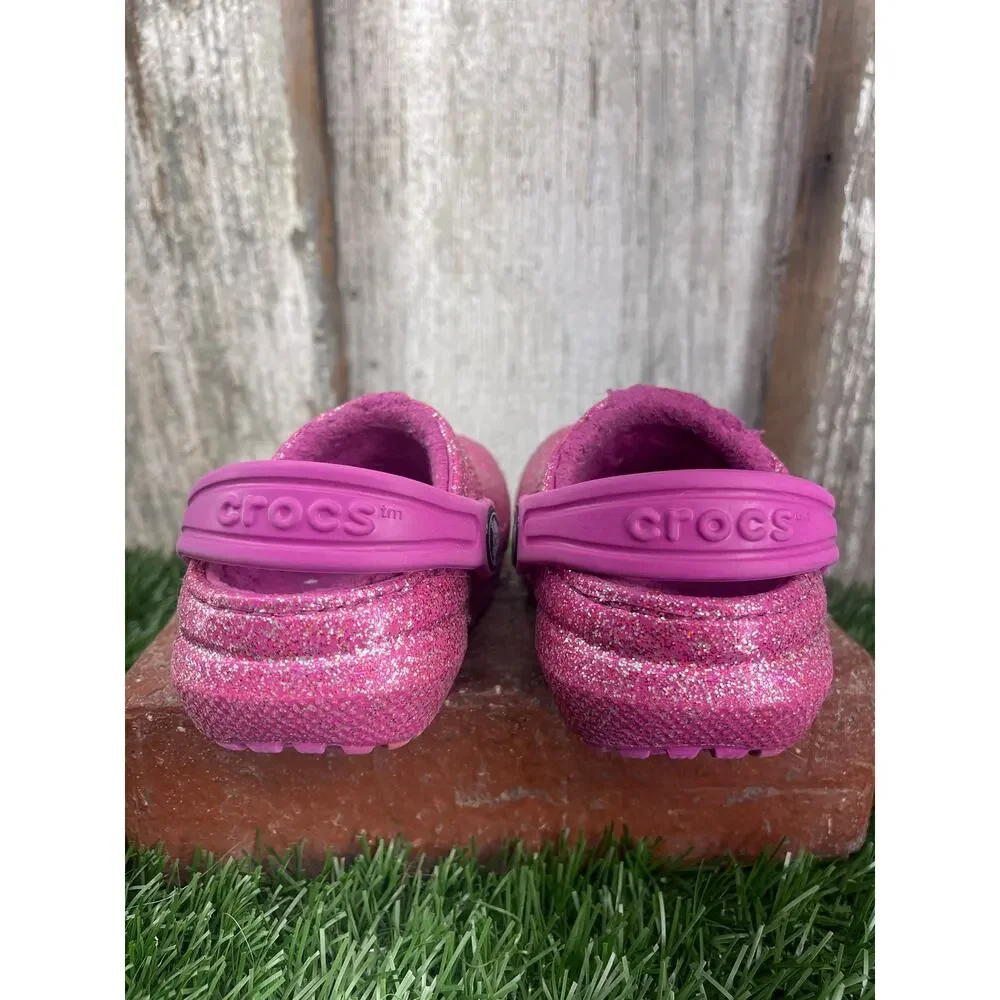 CROCS Classic Lined Vibrant Pink Glitter Toddler Clogs C4